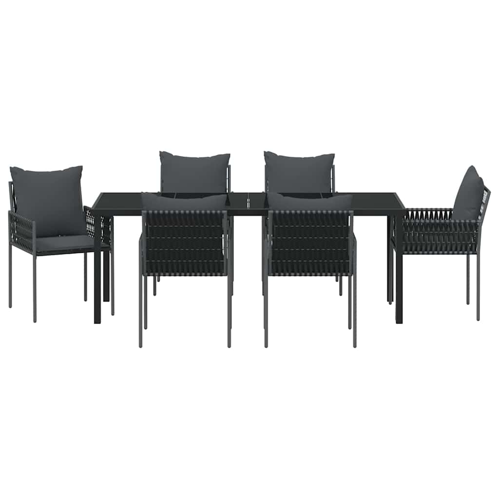 Garten Essgruppe 7 pcs Schwarz und Grau PE-Rattan