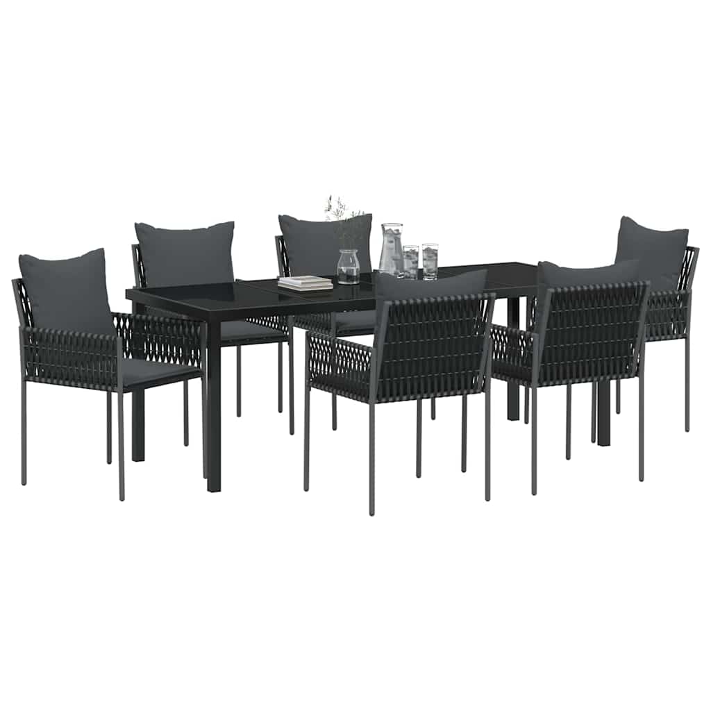 Garten Essgruppe 7 pcs Schwarz und Grau PE-Rattan
