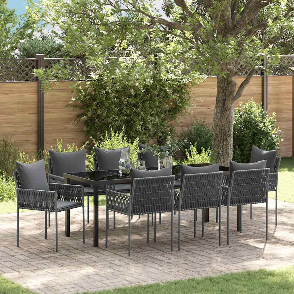 Garten Essgruppe 9 pcs Schwarz und Grau PE-Rattan