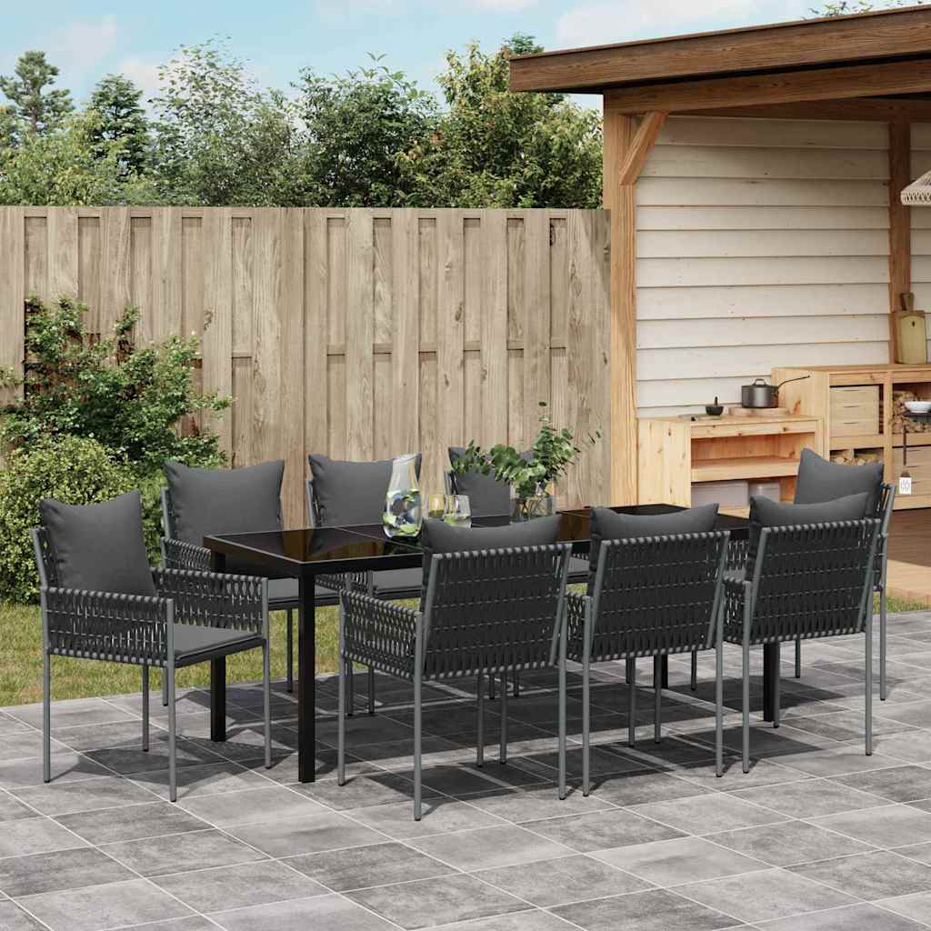 Garten Essgruppe 9 pcs Schwarz und Grau PE-Rattan