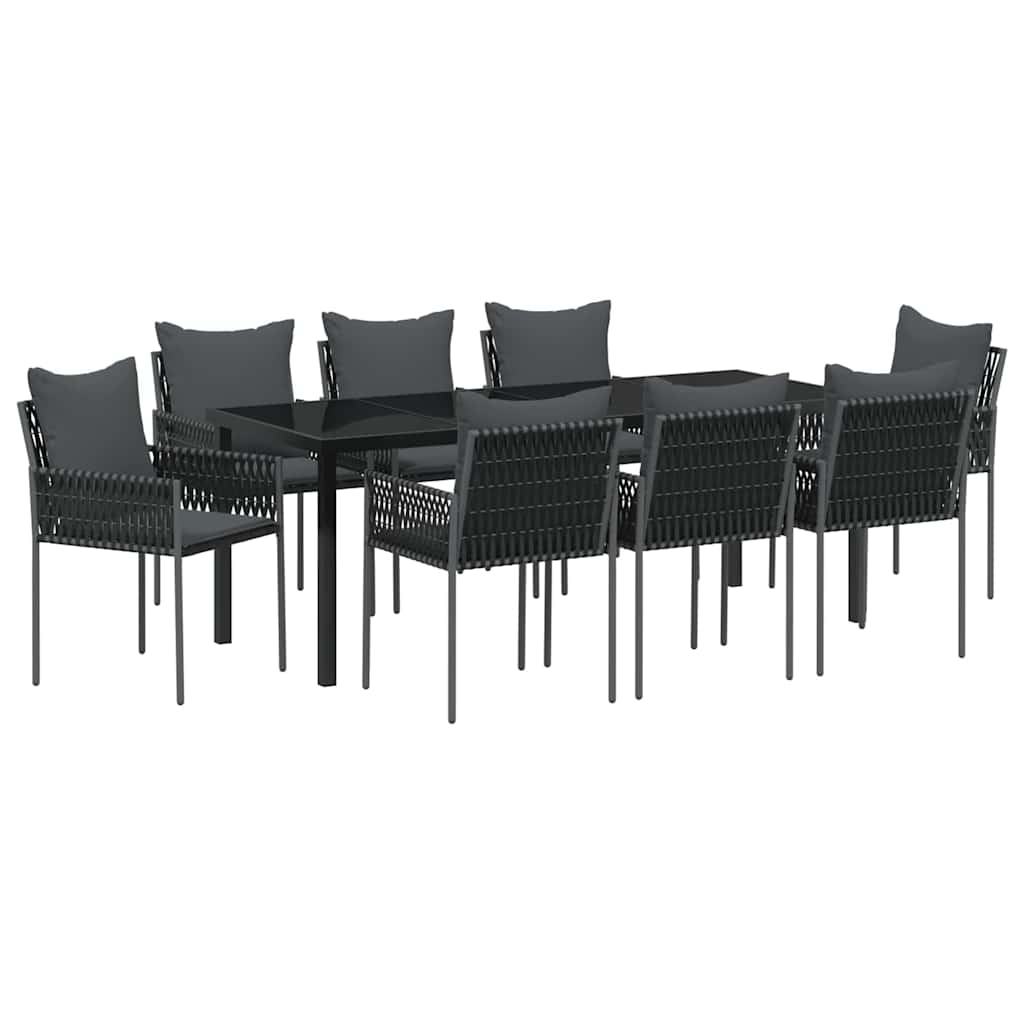 Garten Essgruppe 9 pcs Schwarz und Grau PE-Rattan