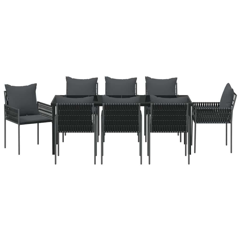 Garten Essgruppe 9 pcs Schwarz und Grau PE-Rattan