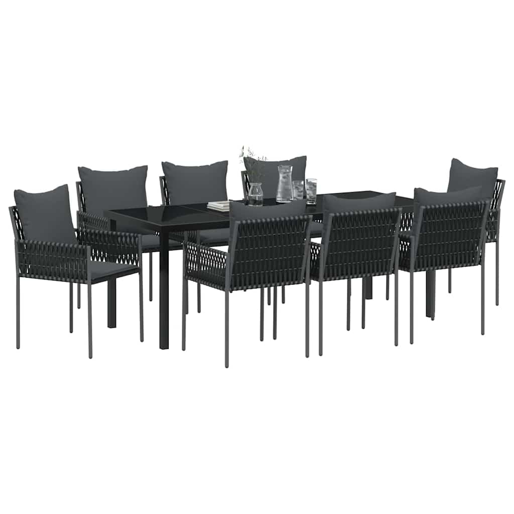 Garten Essgruppe 9 pcs Schwarz und Grau PE-Rattan