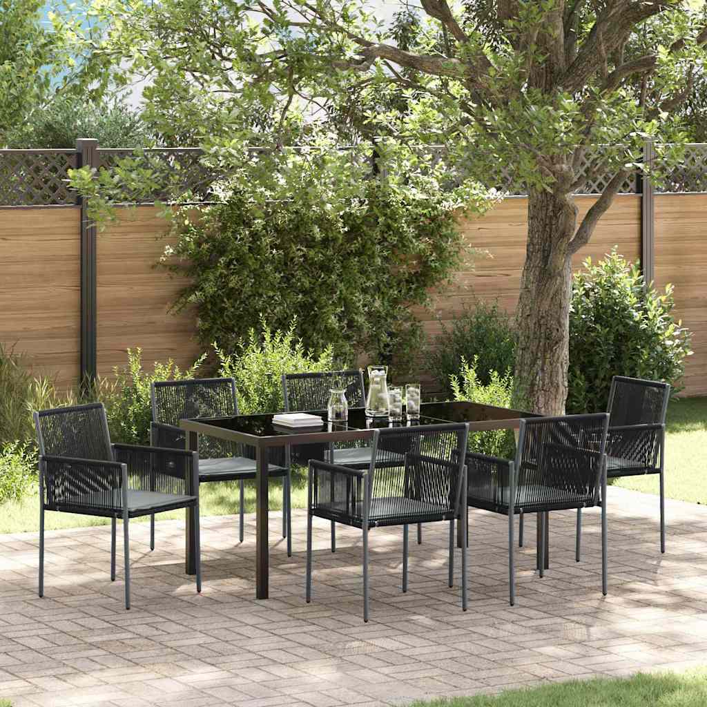 Garten Essgruppe 7 pcs Schwarz PE-Rattan