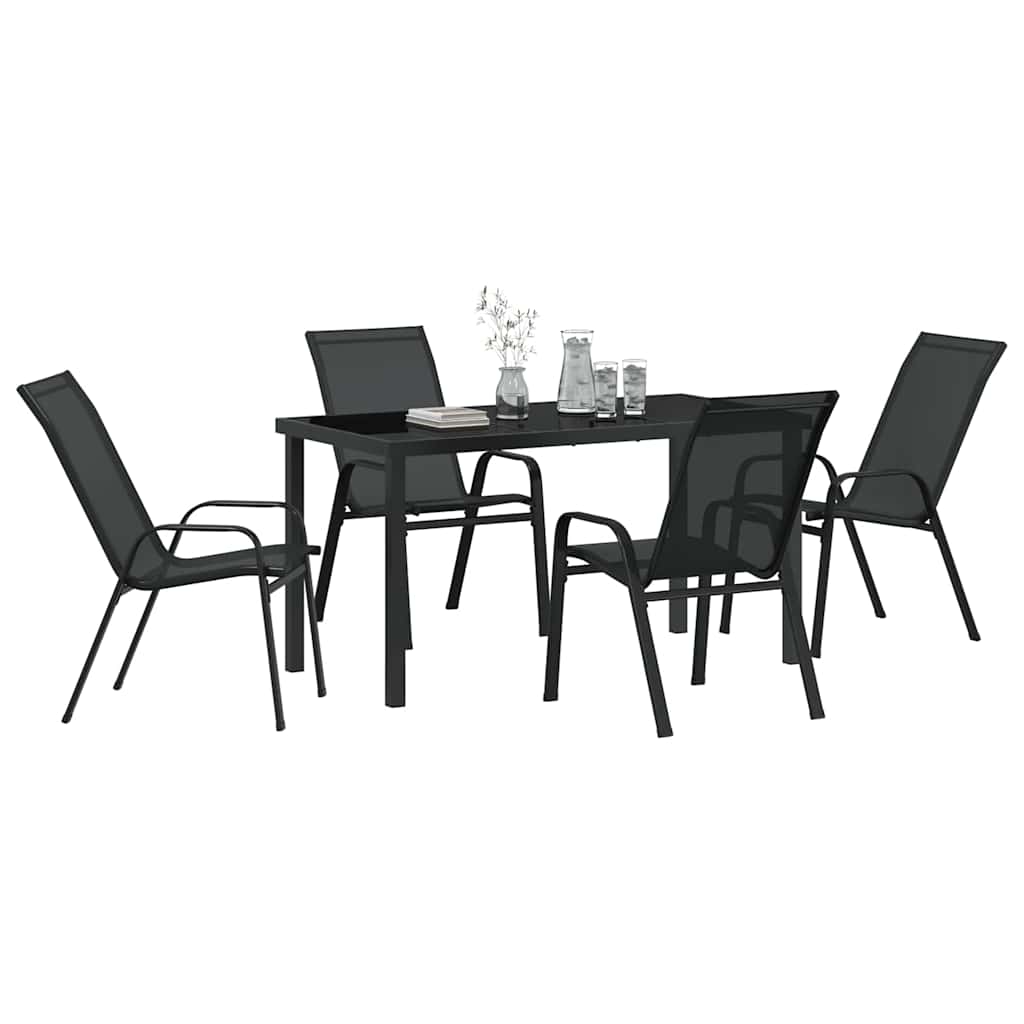 Garten Essgruppe 5 pcs Schwarz Pulverbeschichteter Stahl