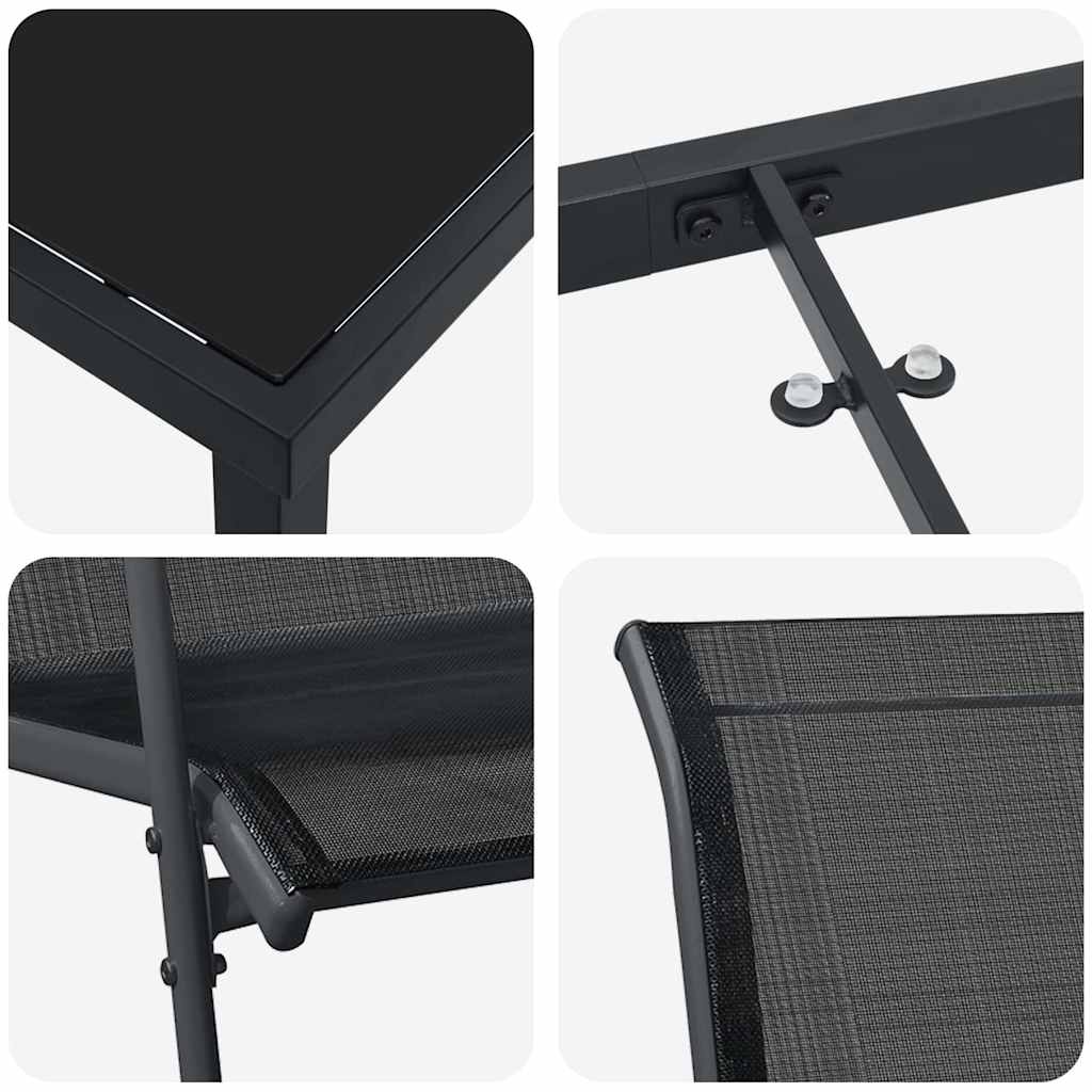 Garten Essgruppe 3 pcs Schwarz Pulverbeschichteter Stahl
