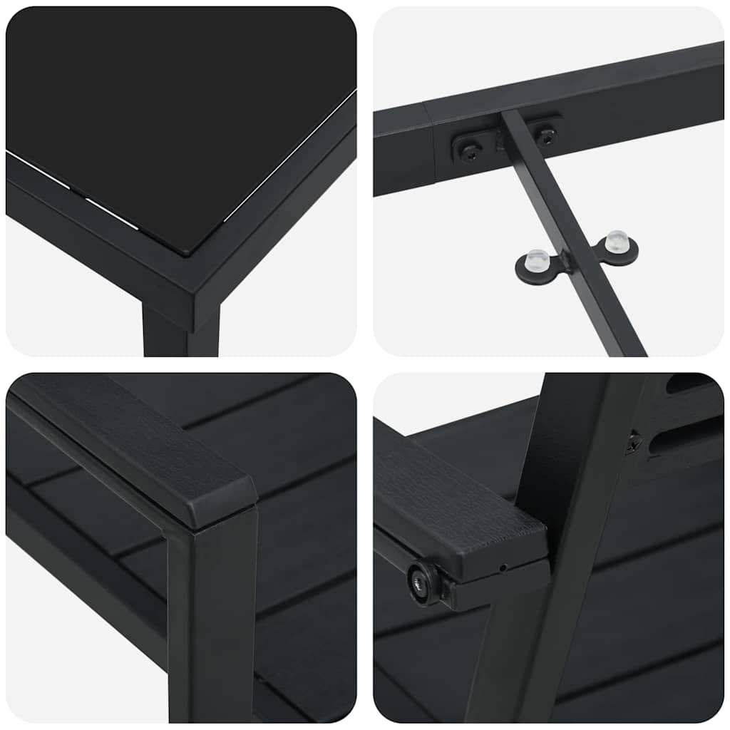 Garten Essgruppe 7 pcs Schwarz Pulverbeschichteter Stahl