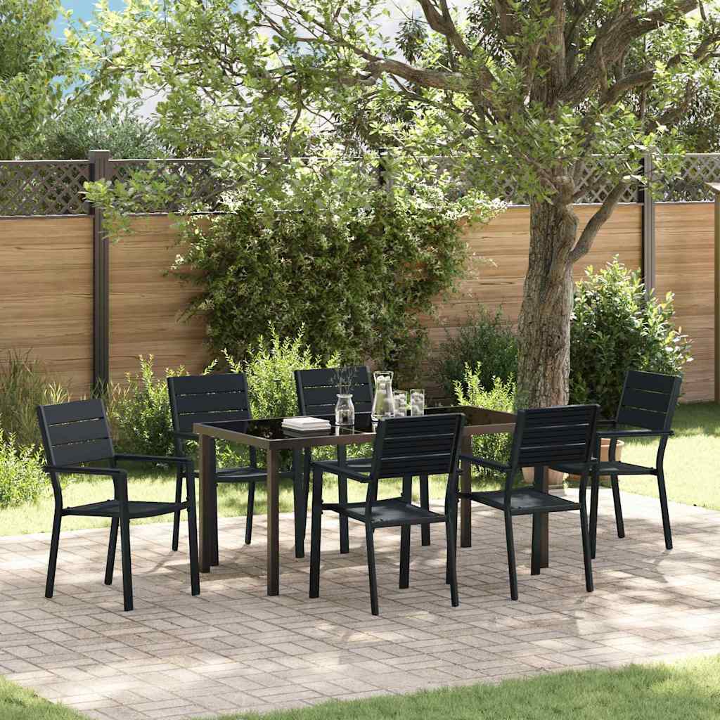 Garten Essgruppe 7 pcs Schwarz Pulverbeschichteter Stahl