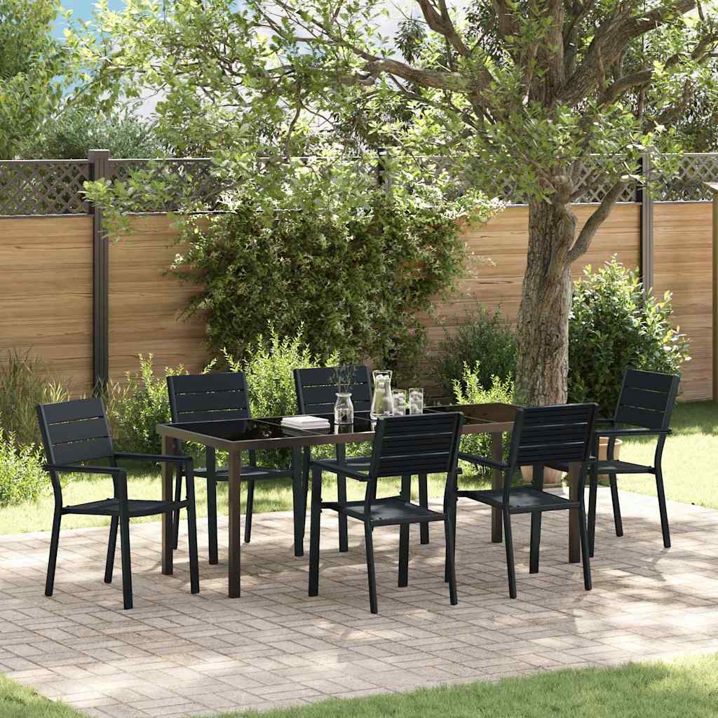 Garten Essgruppe 7 pcs Schwarz Pulverbeschichteter Stahl
