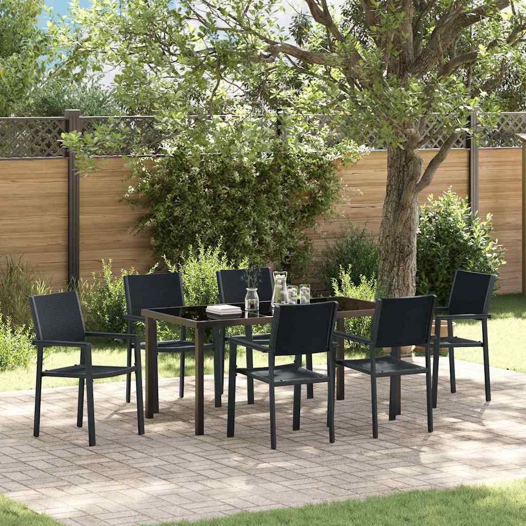Garten Essgruppe 7 pcs Schwarz Pulverbeschichteter Stahl