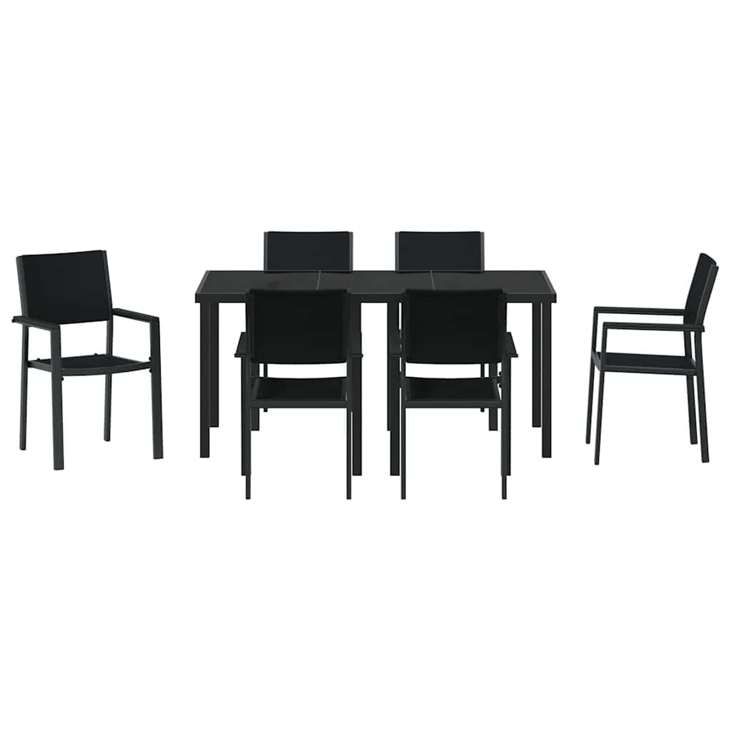 Garten Essgruppe 7 pcs Schwarz Pulverbeschichteter Stahl