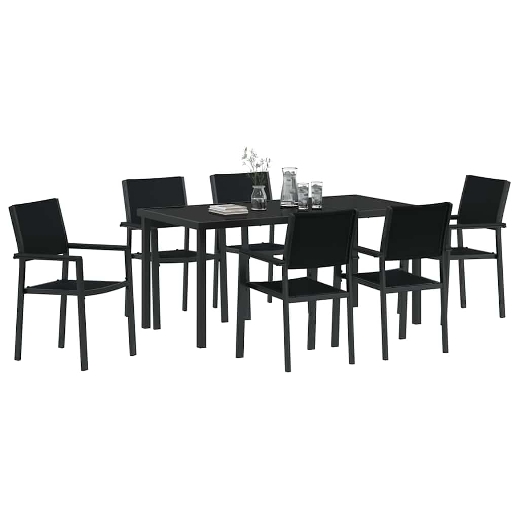 Garten Essgruppe 7 pcs Schwarz Pulverbeschichteter Stahl
