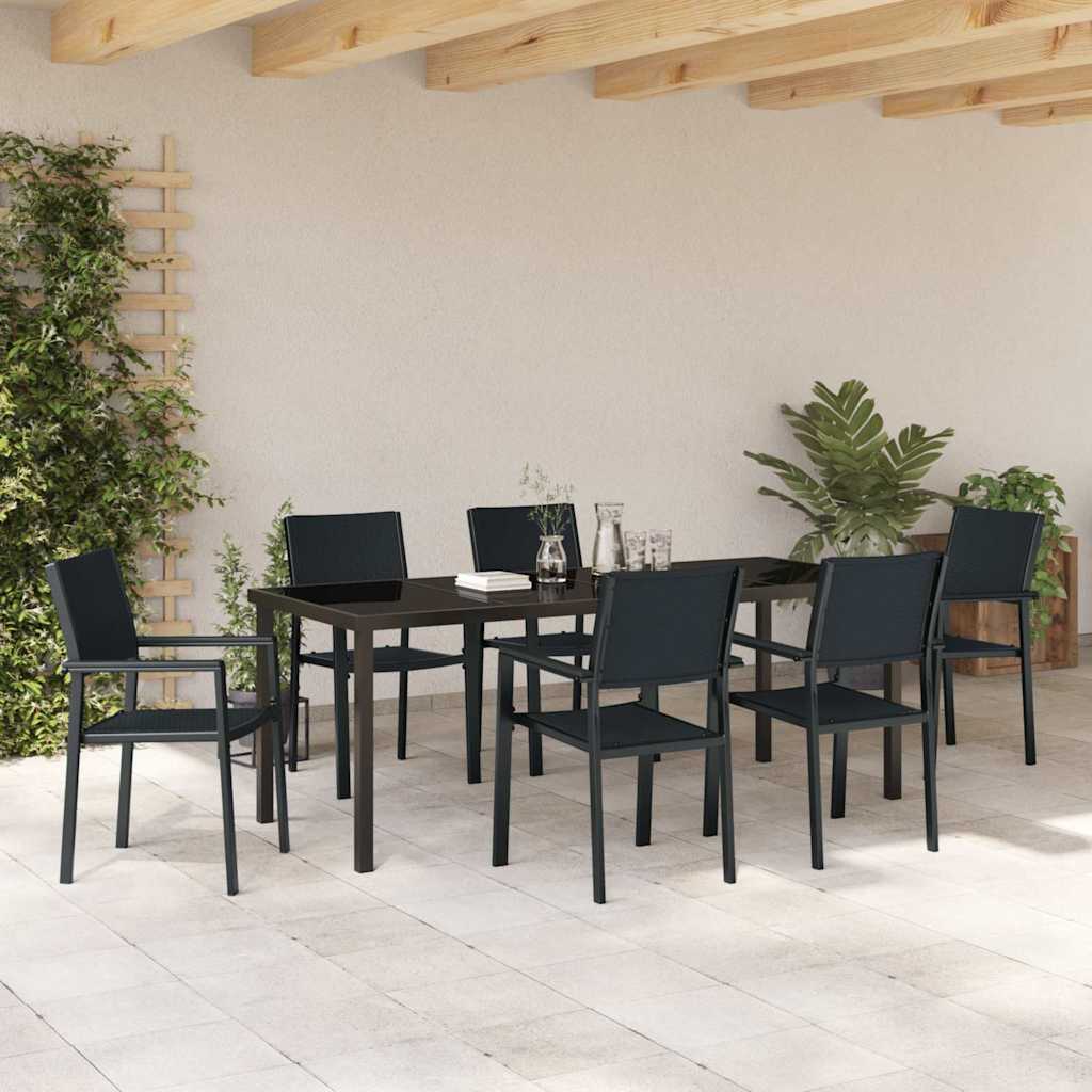 Garten Essgruppe 7 pcs Schwarz Pulverbeschichteter Stahl