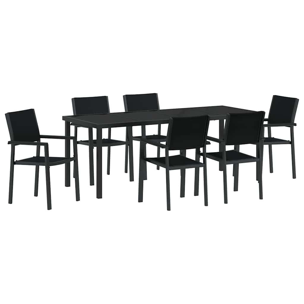 Garten Essgruppe 7 pcs Schwarz Pulverbeschichteter Stahl