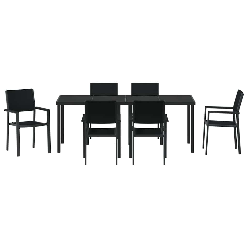 Garten Essgruppe 7 pcs Schwarz Pulverbeschichteter Stahl