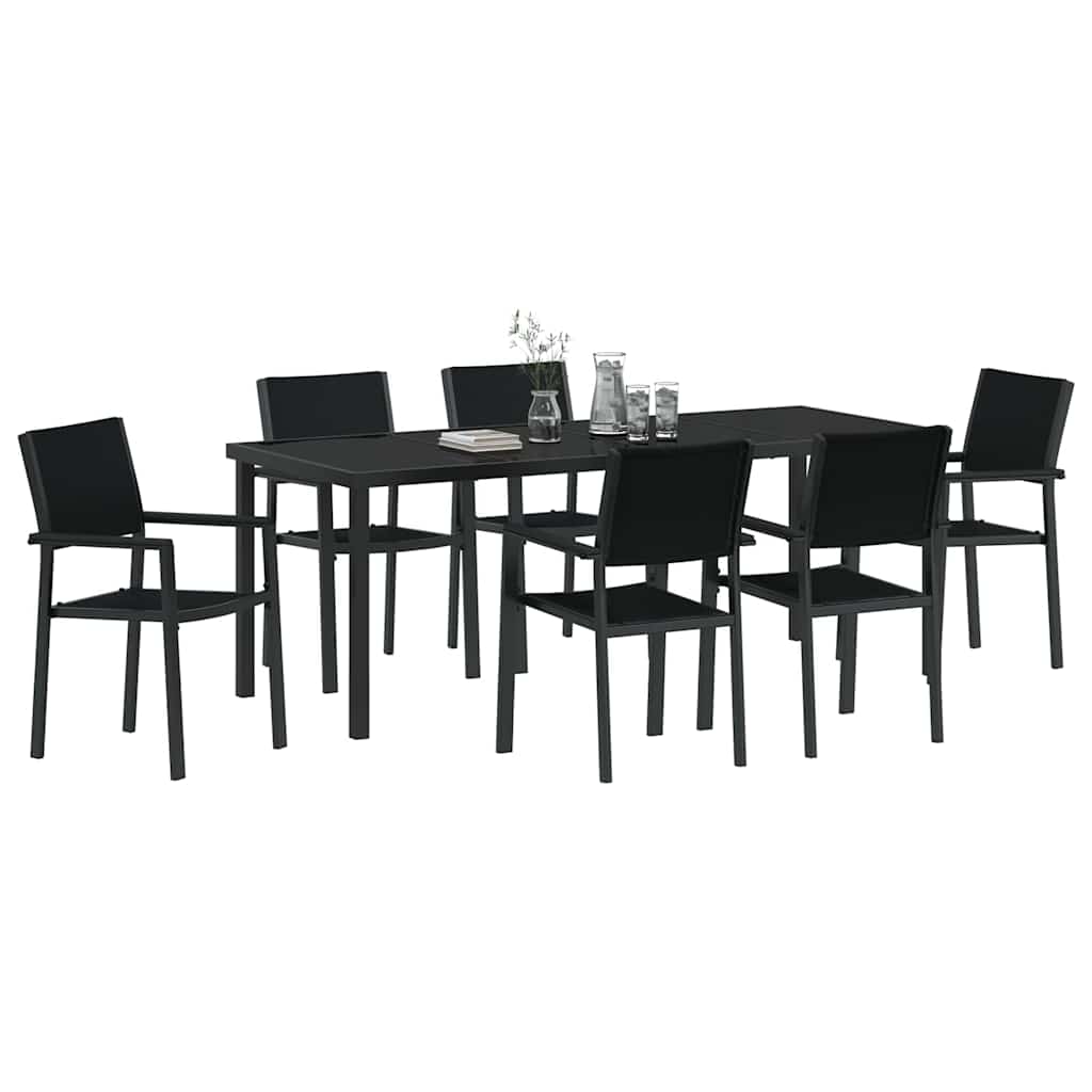 Garten Essgruppe 7 pcs Schwarz Pulverbeschichteter Stahl