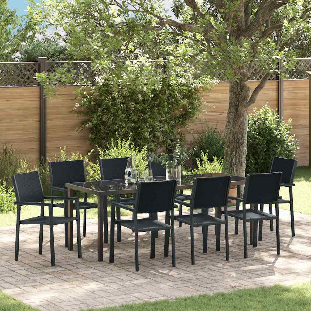 Garten Essgruppe 9 pcs Schwarz Pulverbeschichteter Stahl