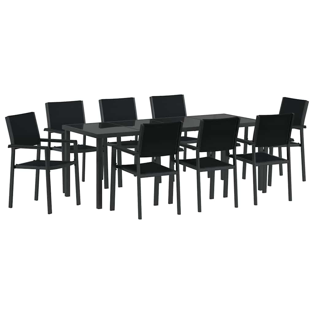 Garten Essgruppe 9 pcs Schwarz Pulverbeschichteter Stahl