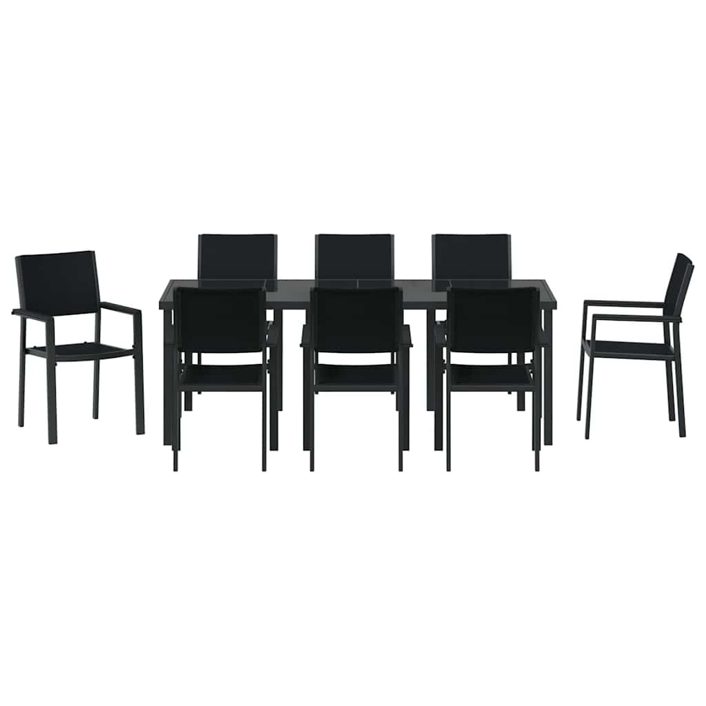 Garten Essgruppe 9 pcs Schwarz Pulverbeschichteter Stahl