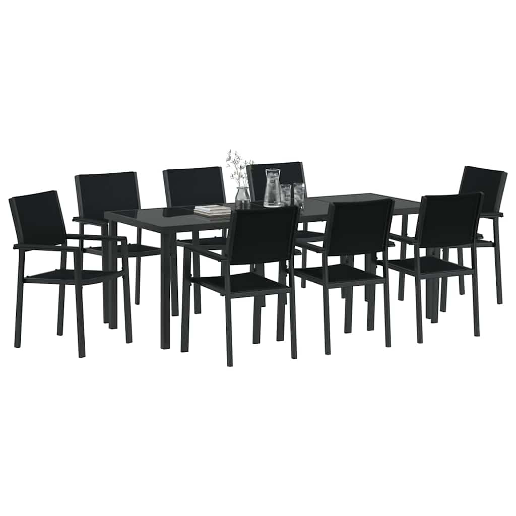 Garten Essgruppe 9 pcs Schwarz Pulverbeschichteter Stahl