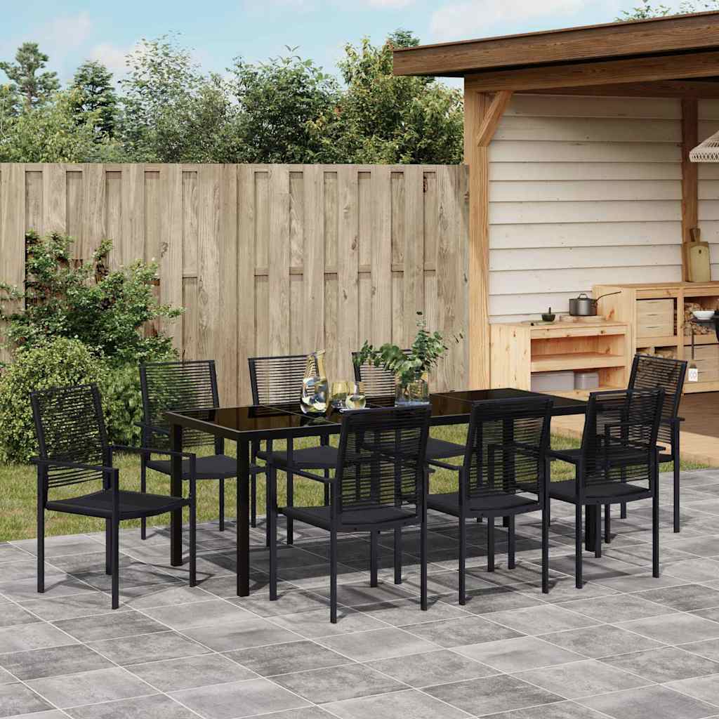 Garten Essgruppe 9 pcs Schwarz Pulverbeschichteter Stahl