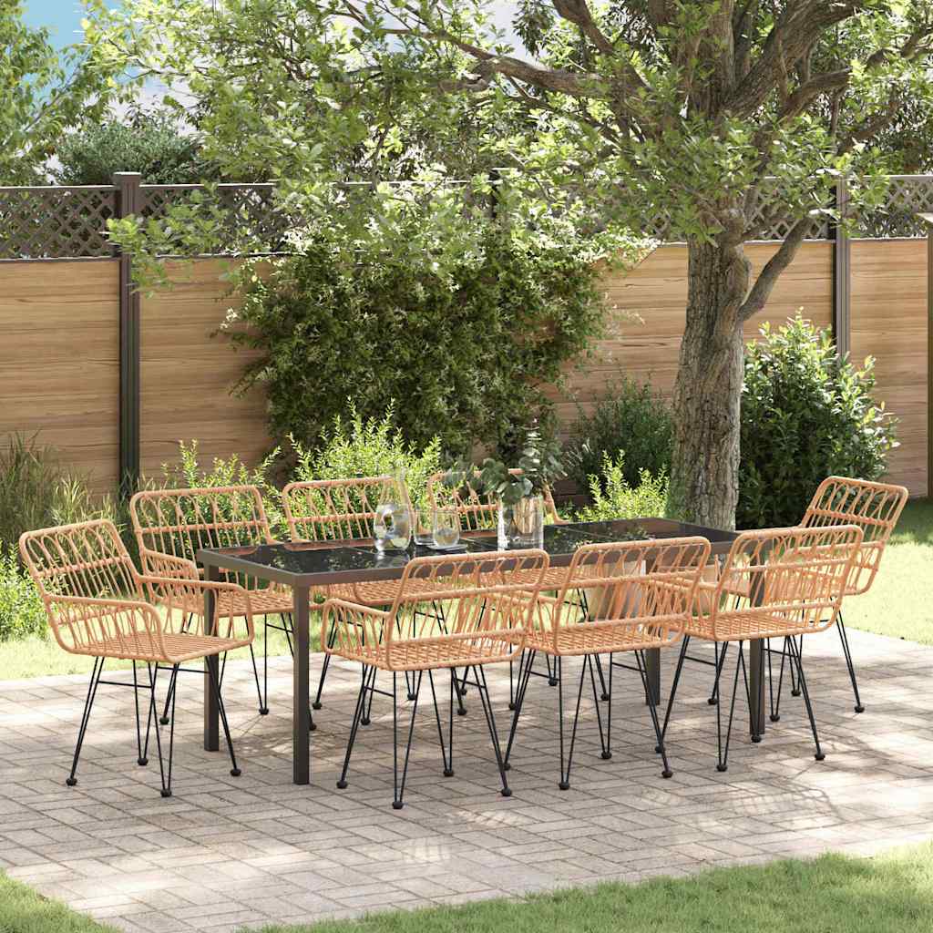 Garten Essgruppe 9 pcs Braun Pulverbeschichteter Stahl