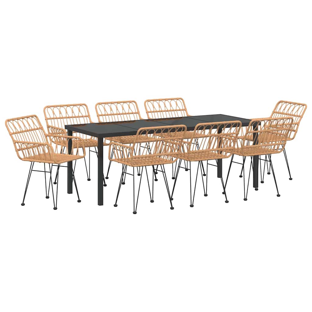 Garten Essgruppe 9 pcs Braun Pulverbeschichteter Stahl