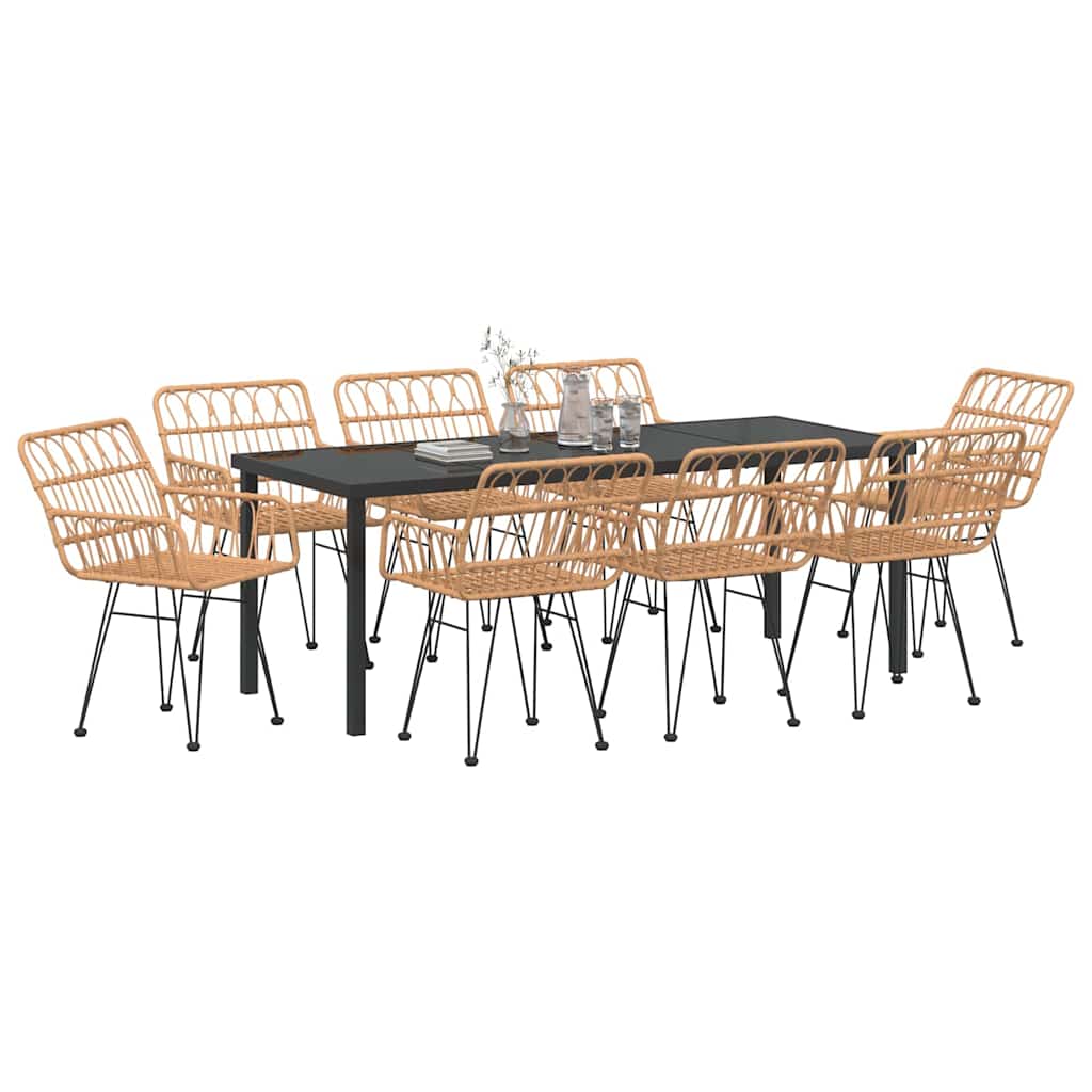 Garten Essgruppe 9 pcs Braun Pulverbeschichteter Stahl