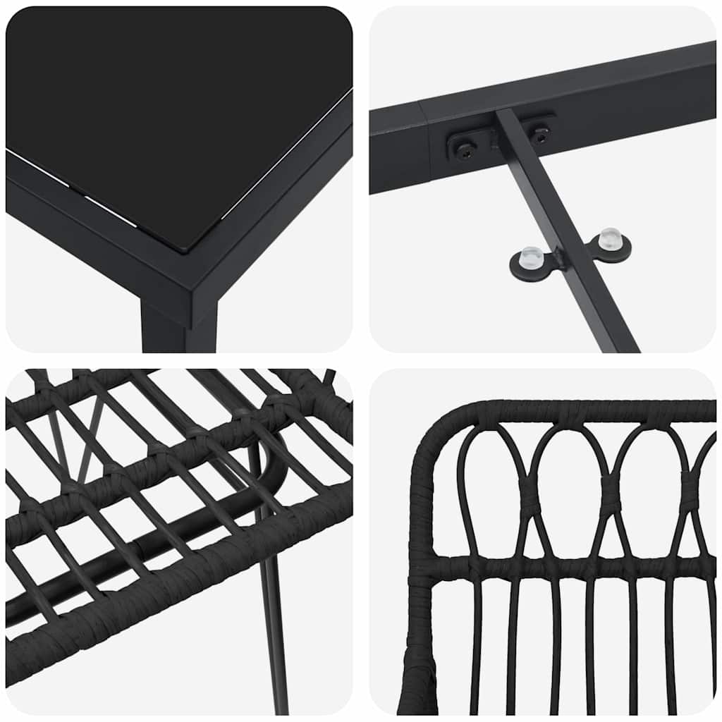 Garten Essgruppe 3 pcs Schwarz Pulverbeschichteter Stahl