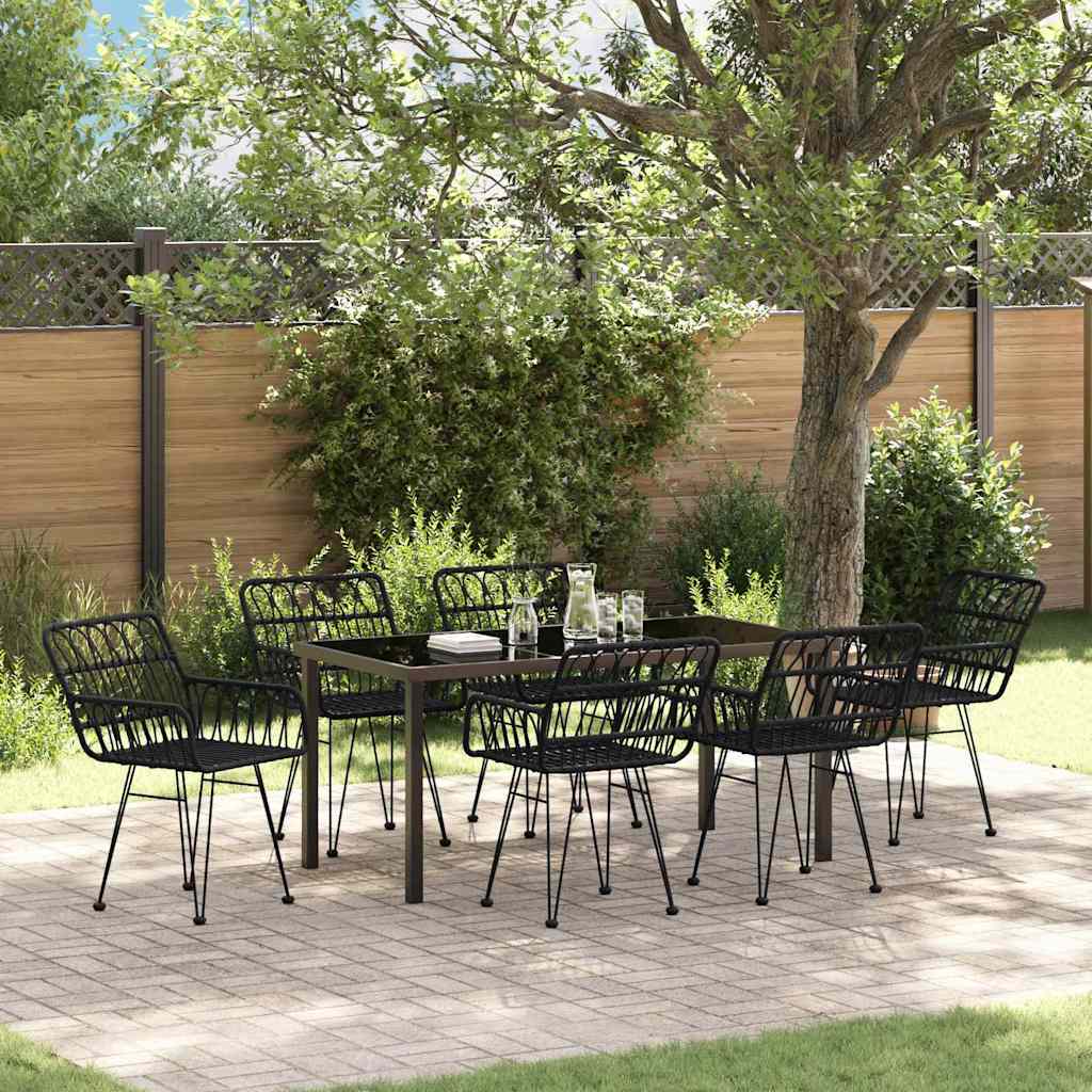 Garten Essgruppe 7 pcs Schwarz Pulverbeschichteter Stahl