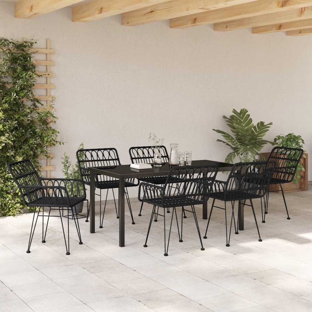 Garten Essgruppe 7 pcs Schwarz Pulverbeschichteter Stahl