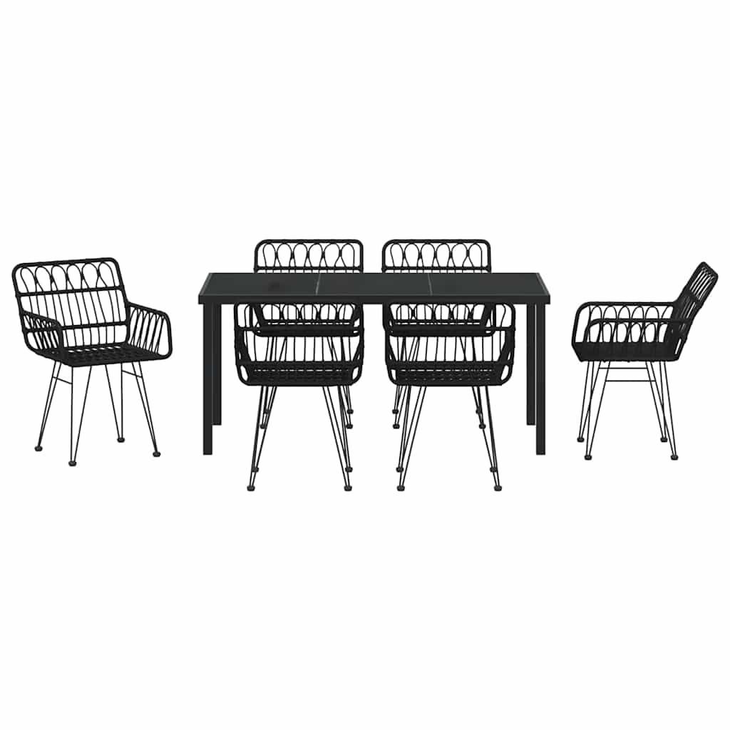 Garten Essgruppe 7 pcs Schwarz Pulverbeschichteter Stahl