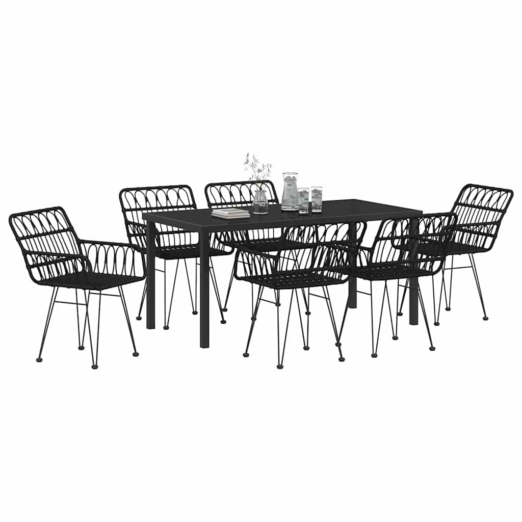 Garten Essgruppe 7 pcs Schwarz Pulverbeschichteter Stahl