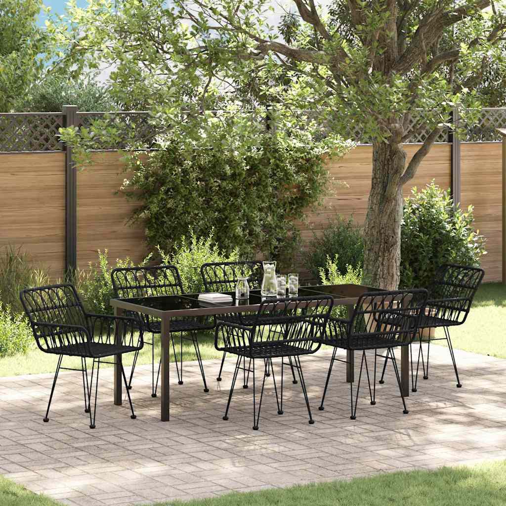 Garten Essgruppe 7 pcs Schwarz Pulverbeschichteter Stahl