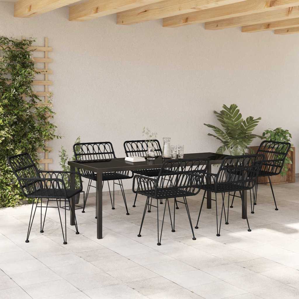 Garten Essgruppe 7 pcs Schwarz Pulverbeschichteter Stahl