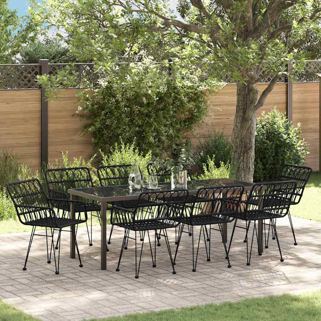 Garten Essgruppe 9 pcs Schwarz Pulverbeschichteter Stahl