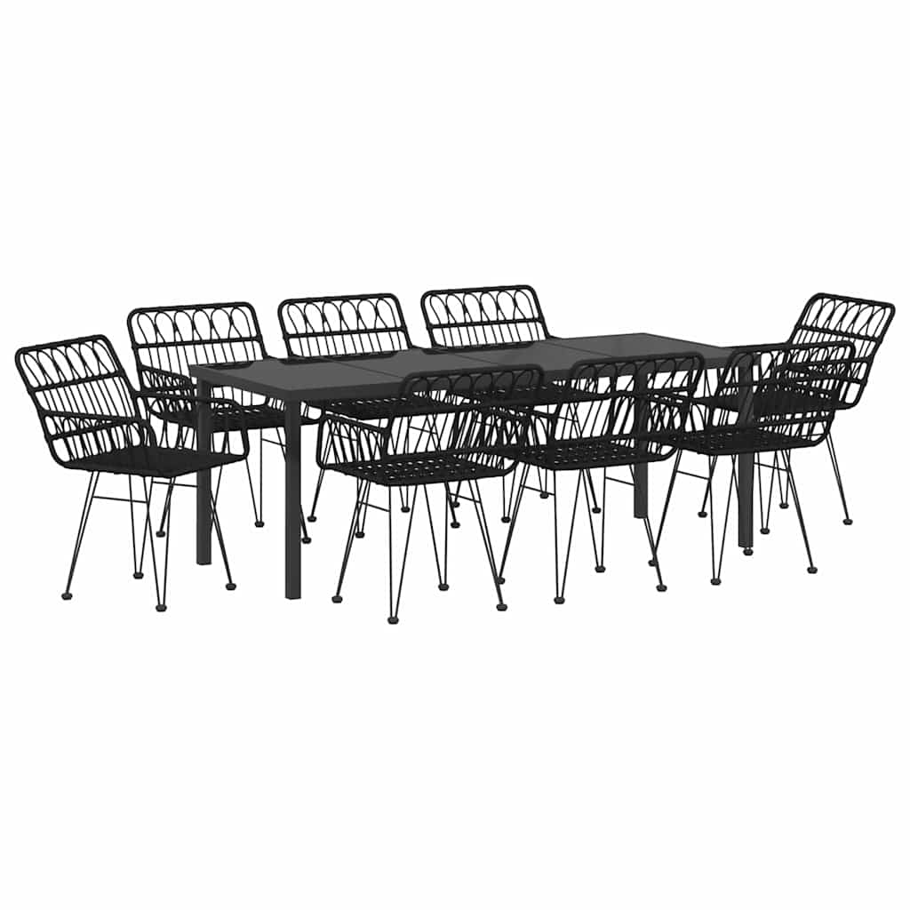 Garten Essgruppe 9 pcs Schwarz Pulverbeschichteter Stahl