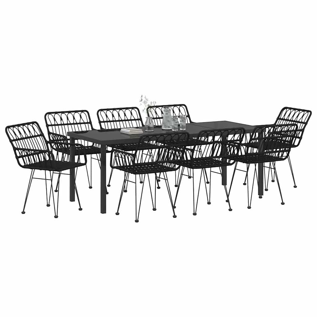 Garten Essgruppe 9 pcs Schwarz Pulverbeschichteter Stahl