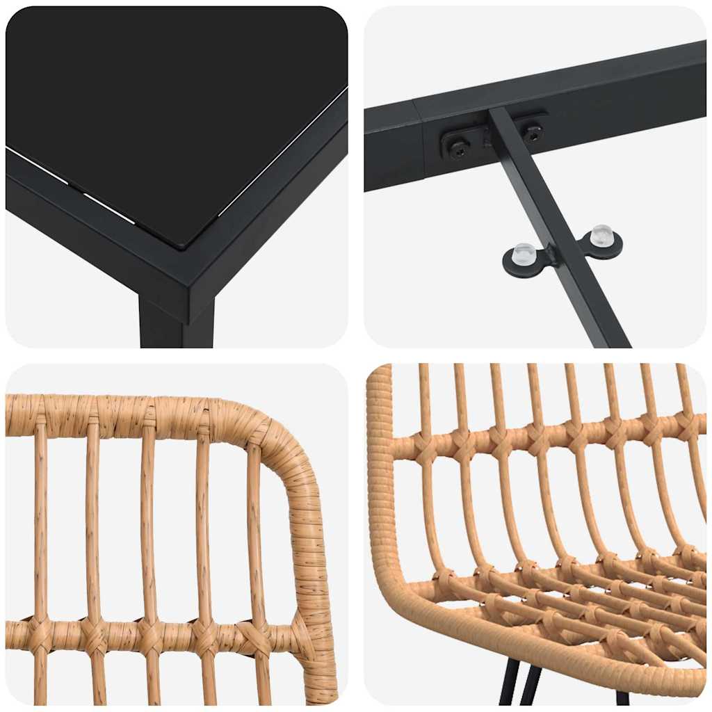 Garten Essgruppe 3 pcs Braun Pulverbeschichteter Stahl