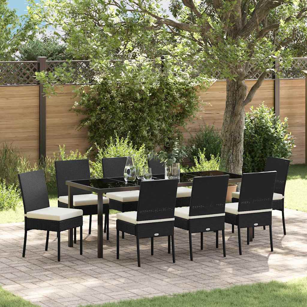 Garten Essgruppe 9 pcs Schwarz Pulverbeschichteter Stahl