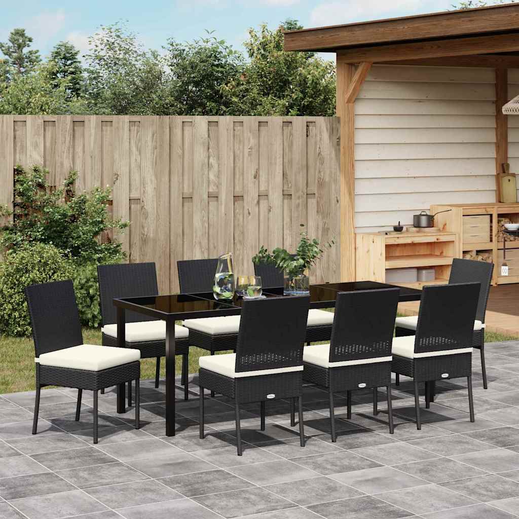 Garten Essgruppe 9 pcs Schwarz Pulverbeschichteter Stahl