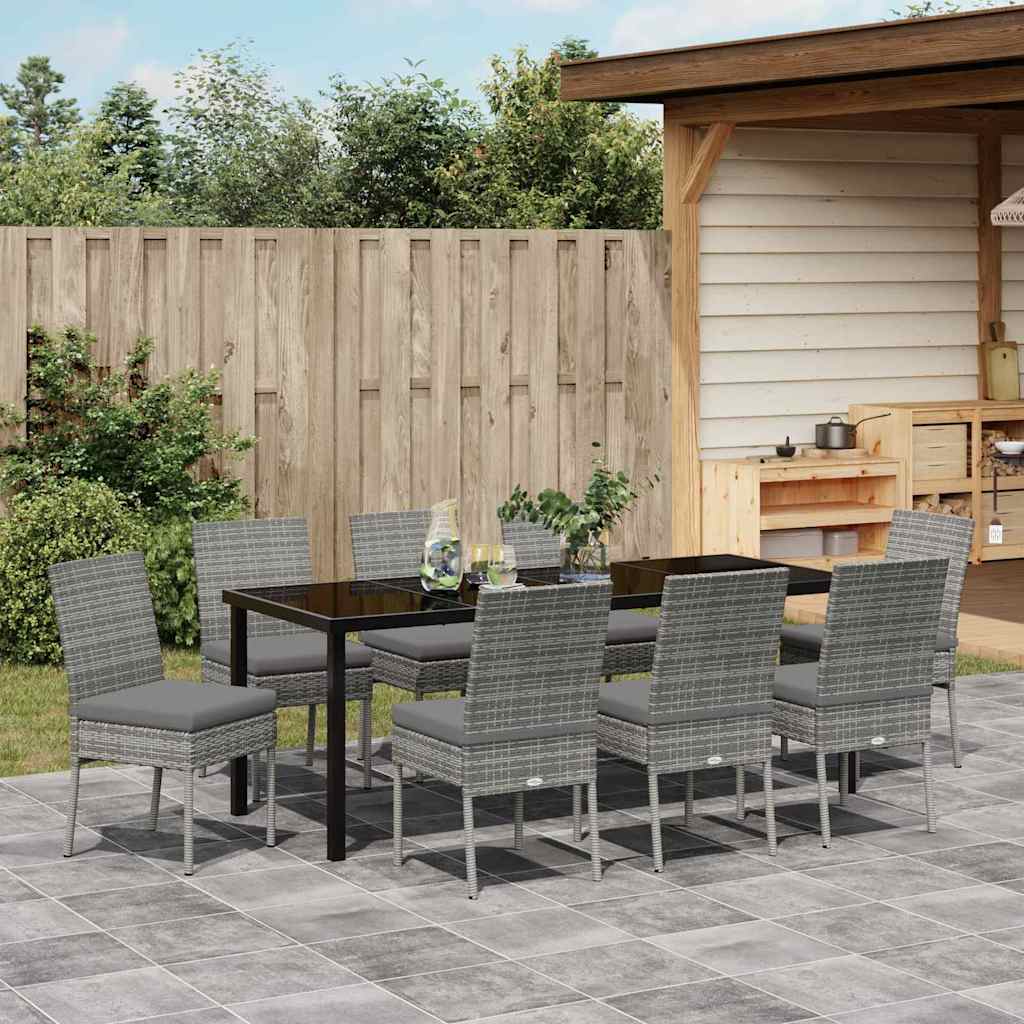 Garten Essgruppe 9 pcs Grau Pulverbeschichteter Stahl