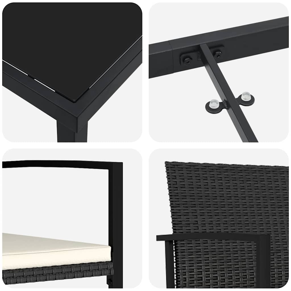 Garten Essgruppe 7 pcs Schwarz Pulverbeschichteter Stahl