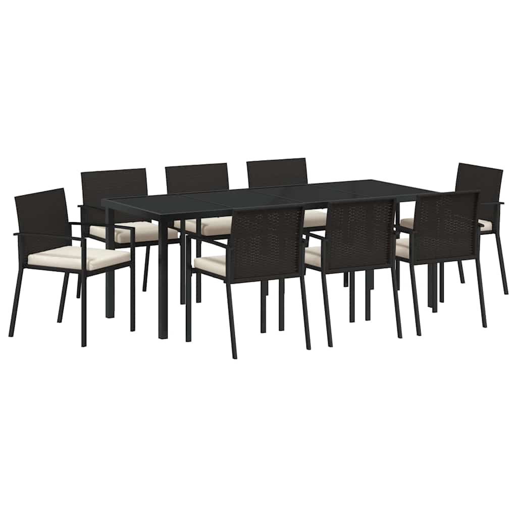 Garten Essgruppe 9 pcs Schwarz Pulverbeschichteter Stahl
