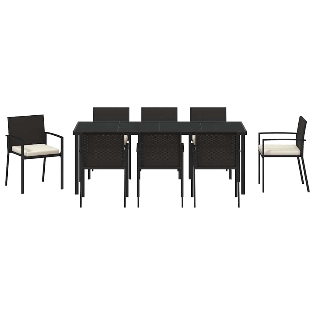 Garten Essgruppe 9 pcs Schwarz Pulverbeschichteter Stahl