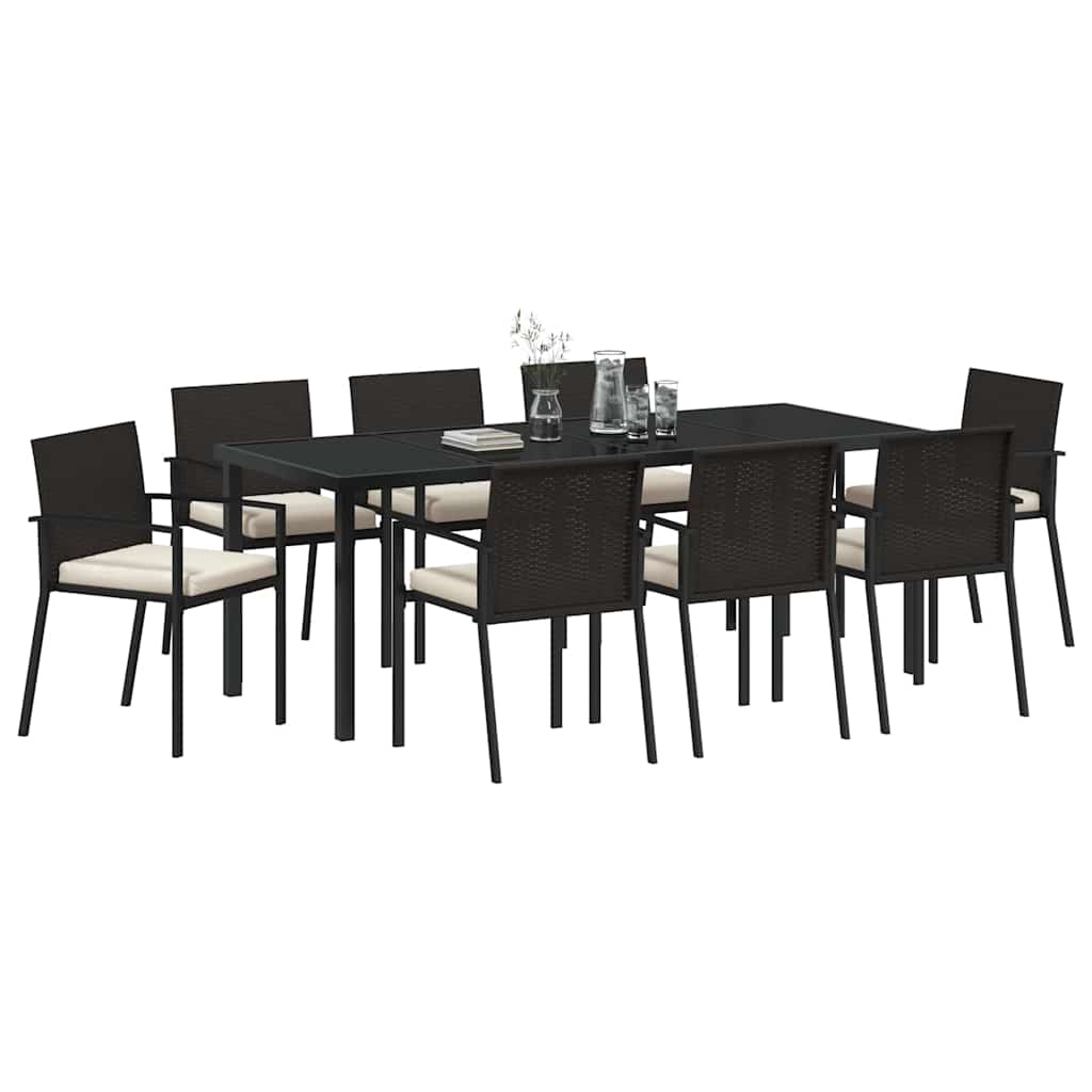 Garten Essgruppe 9 pcs Schwarz Pulverbeschichteter Stahl