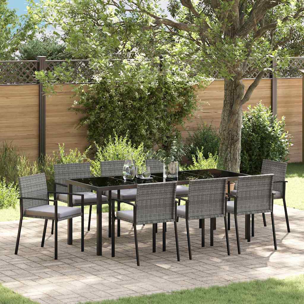 Garten Essgruppe 9 pcs Grau Pulverbeschichteter Stahl