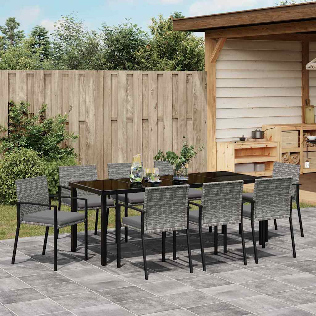 Garten Essgruppe 9 pcs Grau Pulverbeschichteter Stahl