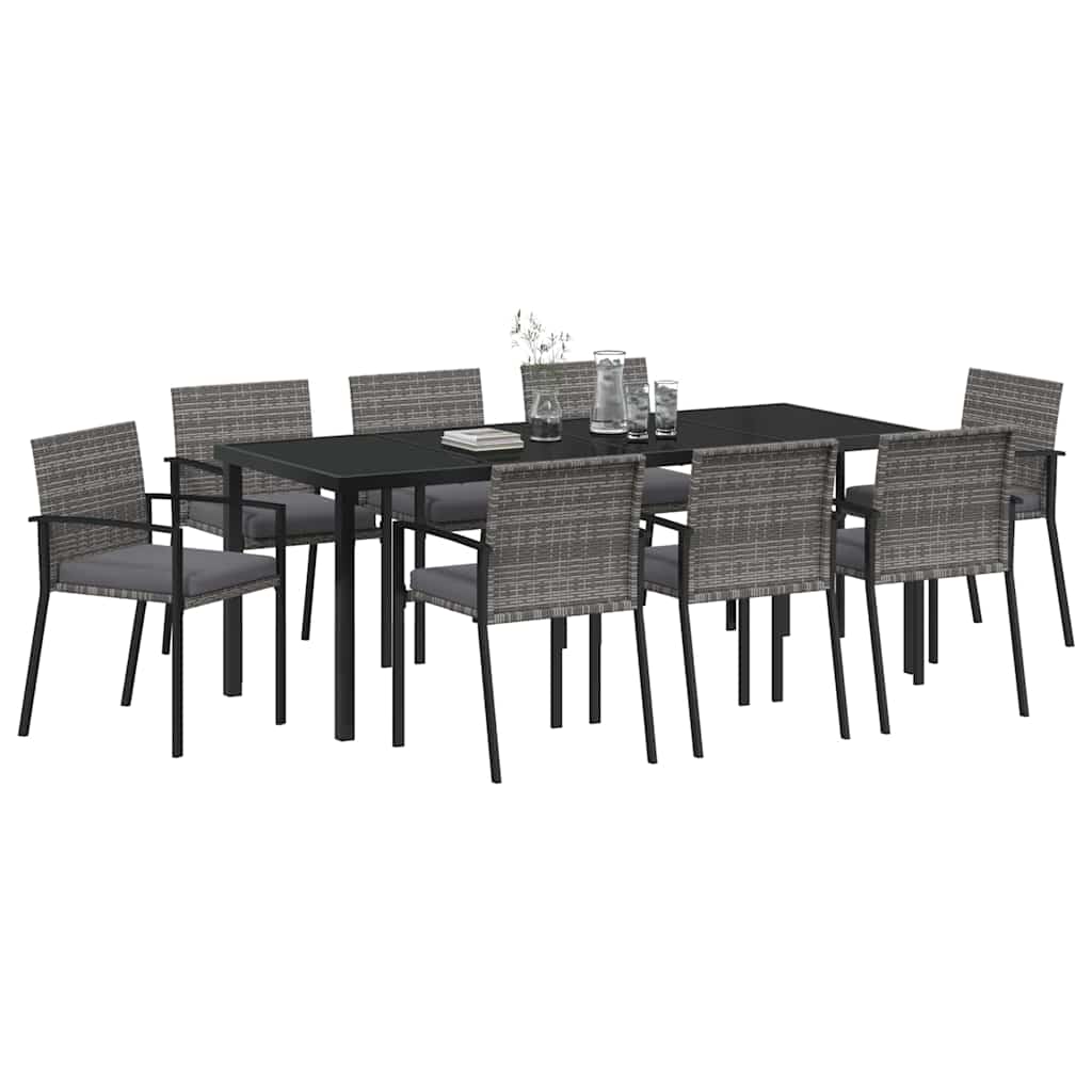 Garten Essgruppe 9 pcs Grau Pulverbeschichteter Stahl