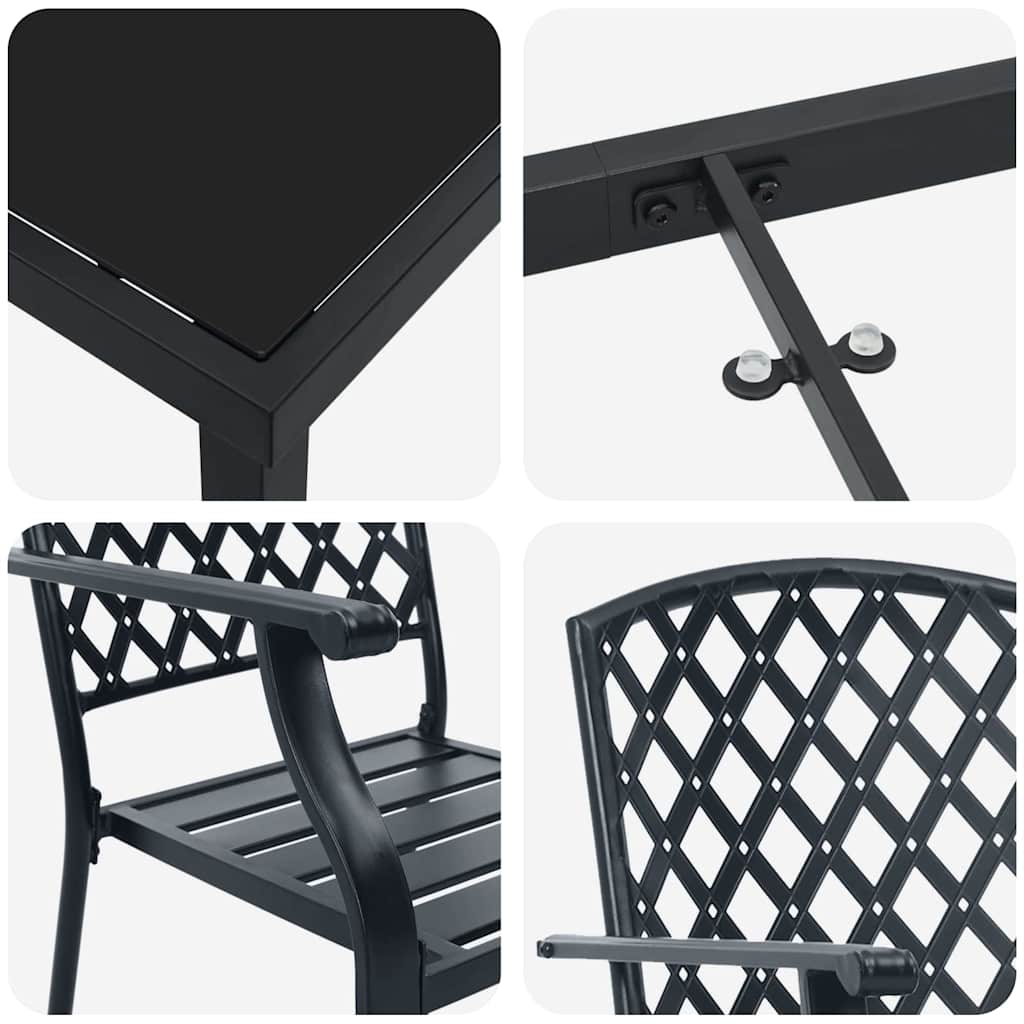 Garten Essgruppe 3 pcs Anthrazit Pulverbeschichteter Stahl